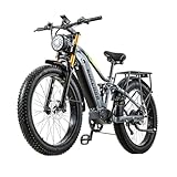 BURCHDA E Bike elektrofahrräder Herren Damen, Ebike 48V 20Ah(960Wh) Akku bis 120km, 26x4 Zoll Electric Bike 7-Gang Getriebe mit LCD-Display,Vollfederung E Fahrrad 250W Motor 95 N.m 25km/h, RX80