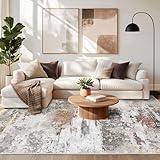 Chicnix Teppich Wohnzimmer Kurzflor 120x160, Schlafzimmerteppich Waschbar rutschfest, Weich Moderner Abstraktem Teppich für Schlafzimmer Kinderzimmer Büro Dekor Esszimmer, Grau Rost Beige