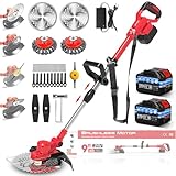 4 In 1 Rasentrimmer Mit Akku,Akku Rasentrimmer für Makita-Akkus,21V Akku Freischneider Mit 2 Akku 4.0Ah,Rasentrimmer Mit UnkrautbüRste,1-45CM Teleslopstiel,für Rasen Garten Beschneiden,Rot