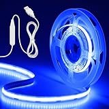 Aclorol 5V USB COB LED Streifen Blau 2M 640LEDs TV Hintergrund beleuchtung Dimmbar LED Band mit Dimmer Flexibel LED Streifenlicht CRI85+ für Kleiderschrank Fensterbeleuchtung Küche Heimdekoration