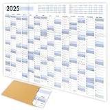 XXL Wandkalender 2025 groß (90x60cm) - Jahresplaner 2025 quer als Kalender für die Wand - Jahreskalender für 14 Monate mit Ferienübersicht - Kalender gefalzt für das Büro