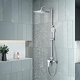 Duschset mit Armatur, Duschsystem mit Einhebelmischer Duscharmatur ,Verstellbare Duschstange und Eckige Kopfbrause, Regendusche mit Armatur
