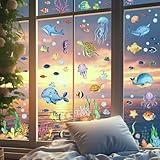 Hianjoo Fensterbilder Selbstklebend Sommer Deko, Fenster Aufkleber Dekorationen, 9 Blätter Fenstersticker Wiederverwendbar Fensterdeko für Kinderzimmer