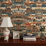 FunStick 40CM×6M Steintapete Wohnzimmer 3D Optik Braun Rot Blau Vintage Tapete Selbstklebend Ziegelstein Optik Badezimmer Klebefolie Möbel Ziegelstein Möbelfolie Küchenrückwand Kamin Küchentapeten