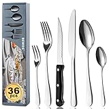 BEWOS 36-teiliges Besteck set mit Steakmesser Service für 6, Premium-Edelstahl-Bestecksets für Haus & Küche, Hochwertiges Messer-Löffel-Gabel-Besteck-Set Hochglanzpoliert, Spülmaschinenfest