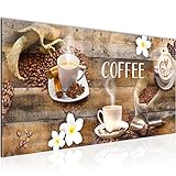 Runa Art Wandbild Kaffeetasse Küche 1 Teilig 100 x 40 cm Modern Bild auf Vlies Leinwand Küchenbilder Esszimmer Küchenbilder Braun 027112a