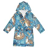 YOUJUNER Kinder-Bademantel mit Kapuze, niedlicher Tiger-Druck, für Mädchen und Jungen, weicher Plüsch, Nachtwäsche, saugfähig, Pyjama, Nachthemd, mehrfarbig, 10-12 Years