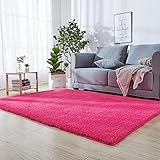 Lammfell-Teppich aus Plüsch, 70 x 160 cm, extra groß, maschinenwaschbar, schnell trocknend, rutschfest, Eckteppich, Greifer im Lieferumfang enthalten, Dunkelrosa