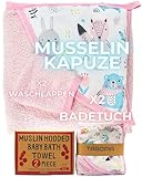 Tagopia Kapuzenhandtuch Baby Mädchen% 65 Baumwole Rosa 2 Stück Babyhandtuch mit Kapuze 78x78cm Musselin Poncho Kaputzenhandtücher Baby, Babywaschlappen,Baby Badetuch,Badetuch Baby mit Kapuze