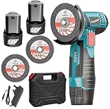Mini Winkelschleifer,12V Flex Winkelschleifer,Leistungsstarker Bürstenloser Motor,Aufladbare Flex Schleifmaschine,Zum Schneiden und Polieren von Keramik(2X3000mAh Akku)