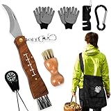 Herenear Pilzmesser mit Bürste, Pilztasche, Pilzbürste Trüffel Edelstahl Taschenmesser Klappmesser Pilzsammler Messer für Champignon mit Kompass, Handschuhe, Messerschärfer