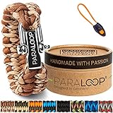 PARALOOP® ORIGINAL Paracord Armband für Männer + Anhänger mit Signalpfeife in Handarbeit geflochten mit Geschenkbox Verschluss aus Edelstahl Armbänder Herren Camouflage Braun