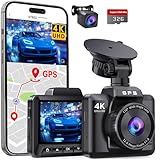 Dashcam Auto Vorne Hinten 4K+1080P, Dash Cam Auto mit GPS WiFi, Dual Autokamera mit 32GB Karte, 170° Weitwinkel, Super Nachtsicht, Parküberwachung, G-Sensor, Loop-Aufnahme, APP Steuerung, Max 256GB