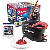 O-Cedar Spin Mop EasyWring SpinMop, Mikrofaser, Rot/Grau, with 1 Extra Refill