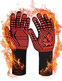 Beesgarden Grillhandschuhe Hitzebeständig bis 800°C Extrem Hitzebeständige, Feuerfest Ofenhandschuhe Topfhandschuhe BBQ Kochhandschuhe Backhandschuhe, Ideale für Ofen, BBQ, Kochen, Rot (L/XL/XXL)