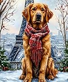 FanZheZhe Kreuzstich Stickpackungen Hund im Schnee 11CT Vorgedruckte Leinwand Kreuzstich Set AnfäNger Stickbilder, für Wandkunst-Heimdekoration 40X50cm
