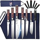 SYOKAMI Küchenmessersets, 9-tlg aus Carbon Edelstahl, Ultra Scharfes Messer set mit Chefmesser Allzweckmesser, Profi Kochmesser mit Pakkaholz Griff