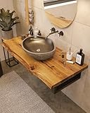 BestLoft Waschtischplatte Holz (Länge: 60 cm/Breite: 40-45 cm) Waschtisch Holz Eichenbrett Massiv 40 mm dick Tischplatte Baumkante Waschplätze rustikale Waschtischkonsole Massivholzplatte
