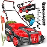 MASKO® Elektro 2in1 Vertikutierer Rasenlüfter 1800W 40cm Arbeitsbreite 55L Fangkorb mit Lüfterwalze Lüfter Moosentferner, Bürste & Handschuhe 5-stufige Arbeitstiefe einstellbar höhenverstellbarer Holm