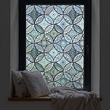 dktie Fensterfolie Blickdicht Sichtschutzfolie Milchglasfolie Dekorfolie Glasmalerei Fensterfolie Kreismuster Statische Aufkleber ohne Klebstoff Wiederverwendbar (Grau Blau, 44.5X200CM)