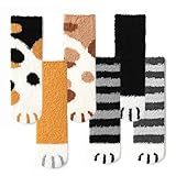 6 Paare Flauschige Katzensocken, Dicke Wintersocken Haussocken, Warme Bettsocken Haussocken, Saugfähig Cat Paw Socken, Atmungsaktiv Kuschelsocken Damen, Katzenpfoten Socken Kinder für Frauen Mädchen