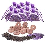 Zedernholz Mottenschutz, Mottenschutz für Kleiderschrank, Lavendelsäckchen, Enthält 10 Lavendelsäckchen und 20 Blumenförmiger Zedernholzringe, Lavendel Duftsäckchen für Kleiderschränke, Autos