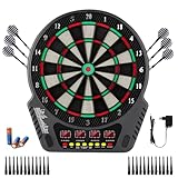 Elektronische Dartscheibe, FB-33 Elektronik Dartspiel mit 4 LCD-Anzeige E Dardboard mit 6 Dartpfeil und 24 Pfeilkopf 27 Spiele 243 Spieloptionen E-Dartscheibe mit Ladeadapter Geeignet für mehrere Spie