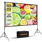 Beamer Leinwand mit Stativ, Towond 100 Zoll Indoor Projektor Tragbare Outdoor Kino, 16:9 HD Rear Front Garten Projektion mit Tragetasche für Home Party Theater Nächte