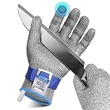 AmzFirst Schnittschutzhandschuhe küche, Leistungsfähiger Level 9 Schutz, Touchscreen Edelstahl Draht Metall Mesh Arbeitshandschuhe, Kettenhandschuh, Mandolinen Handschuhe, 1 Stück, größe 9/L