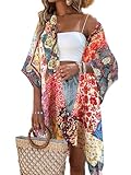Breezy Lane Damen Kimono Bikini Cover Up Strickjacke Sommer Blumenmuster Strandkleid Lässige Badebekleidung Cardigan für den Urlaub