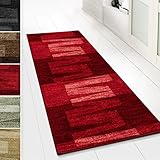 casa pura Teppich Läufer für Küche Via Veneto Flur & Wohnraum - Teppichläufer auf Maß - Meterware - Flurteppich - Küchenläufer - Brücke - Wohnzimmer Teppich 80x150 cm | 1,20m² - Rot