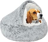 SUOXU Beruhigendes Katzenbett Kleines Hundebett, warmes kuscheliges weiches Plüsch-Winterbett für Katzenhöhlen, Rutschfester Boden, maschinenwaschbar, Sofabett für Welpen/kleine mittelgroße Katzen