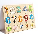 Geschenk 1. Geburtstag, Holzpuzzle ab 2 Jahre, Steckpuzzle Holz ab 1 Jahr, Lernspielzeug ab 1 Jahr, Montessori Puzzle, Zahlen Kinderspielzeug, Spielzeug ab 2 Jahre für Mädchen and Junge