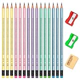 OWLKELA 30 Stück HB Bleistifte, Bleistifte mit Radiergummi, Bleistift Kinder zum Schreiben & Zeichnen, Bleistift Dreikant Mehrfarbig Für Schule, Büro & Zuhause
