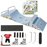 HIHOBDAY Skateboard-Set, Rampenteile für Finger, Skateboard, Park, Trainingsrequisiten mit Finger-Skateboards, Skates und Rollern, Blau, 4 Stück
