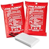 Editbar 2 Stück Löschdecke 120 ×120CM – Hitzebeständig, Schwer Entflammbar, Küche Feuerlöschdecke DIN EN 1869:2019 geprüft, Glasfaser Brandschutzdecke Feuerlöscher Für Haushalt, Küche, Auto & Notfälle