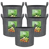 VIEWALL 20 L Pflanzsack aus Stoff,Kartoffelsack mit Griff, Wiederverwendbare Pflanzkübel Pflanztasche für Anbau von Kartoffeln,Tomaten,Gemüse,Blumen,Verdickter und Belüfteter Stofftöpfe,5 Stück,Grau