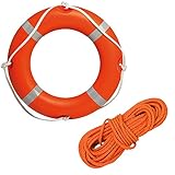 Schwimmring-Set, zugelassen, mit 30 m orangefarbenem Seil von 8 mm, für Rettungsboot, Meer, Schwimmbad, Bad
