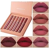 6 Stück matt flüssiger Lippenstift Nude Lipstick Waterproof Long Lasting Non Fading Natural Color Makeup Gift For Women (Set A)