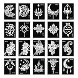 20 Blatt Tattoo Schablone Kit,Temporäre Tattoo Schablonen,Glitzer Henna Schablonen,Wiederverwendbare Tattoo Vorlagen Schablonen,Glitzertattoos Schablone für Kinder & Erwachsene Gesicht Hand Fuß Finger