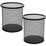 DIFIT Stiftehalter, Drahtmetall Stifteköcher, Schwarz Stifthalter Stiftebox, Rund Stiftehalter Schreibtisch, Stiftebecher Stifte Halter für Büro/Schule, Pencil Holder Stifte Aufbewahrung (2 Stück)