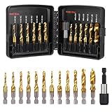 Gewindebohrer Set 13-teilig, M3-M10 und 6-32NC bis 1/4-20NC, HSS Kombi-Bohrer mit Aufbewahrungsbox, für Metall