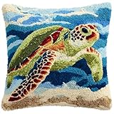 Henypt Diy Knüpfhaken-Set Tiere, Meeresschildkröten Knüpfkissen Zum Selber Knüpfen,43x43cm Knüpfen Kissen Set Latch Hook Kissen Kit Knüpfteppich Knüpfpackung, Sofakissenbezug