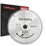 BeHappy Kreissägeblatt Metall, Handkreissägeblatt 255 x 2.6 x 30 mm, Kreissägeblätter 80 Zähne für Holz, Metall, Aluminium