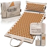 Glanzstück Berlin® Health Collection: XL Akupressurmatte Set INTENSE aus Leinen, Hilfe bei Verspannungen, Rückenschmerzen, Massagematte mit Kissen (Wärmefunktion) & Tasche, nachhaltig