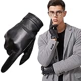 Neusky Lederhandschuhe Touchscreen Handschuhe aus Echtleder für Herren aus Nappa - Lammleder mit Kaschmir Futter (Schwarz, L)