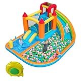Generisch Multifunktionale Outdoor-Hüpfburg mit Wasserrutsche, Trampolin & Basketballkorb – Trockene & Nasse Nutzung – 450W Gebläse – EN71 Zertifiziert für Kinder 3-8 Jahre (180kg Tragkraft)
