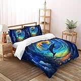 SHOVERKD Kosmisch Delfin Strudel Bettwäsche-Set 3D Druck Wild Tier Für Teens,aus Weicher Microfaser Mit Verstecktem Reißverschluss 3-Teilig Inkl. Kissenbezug King（220x240cm）