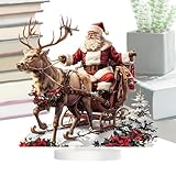 GjnjfdF Rentier-Schlitten, Weihnachtsmann, Sammlerstück, Miniatur, Weihnachts-Rentier-Schlitten, Weihnachtsmann-Dekoration - 2D-Acryl-Weihnachtsmann auf Schlitten mit