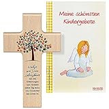 MaMeMi Kinder-Holzkreuz LEBENSBAUM – 15 cm – Taufkreuz aus BUCHENHOLZ natur mit Spruch & Gebetsbüchlein – GESCHENK ZUR TAUFE, Geburt oder Kommunion – Kinderkreuz